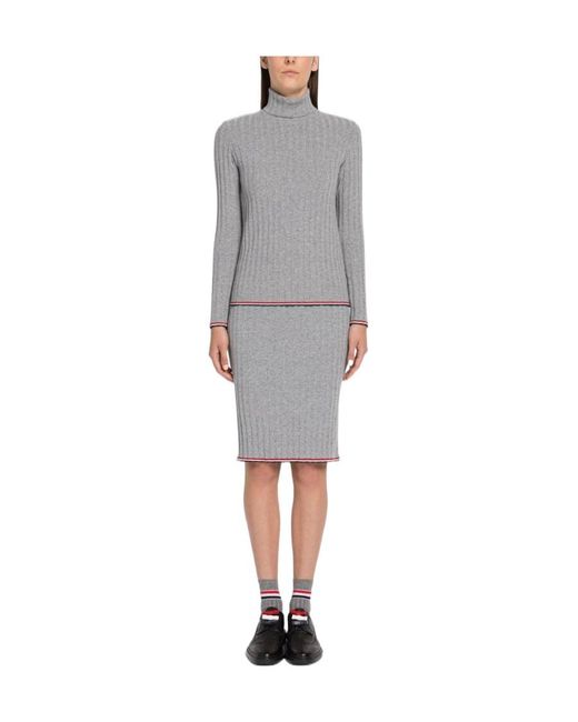 Thom Browne Gray Ribbed-Knit Cashmere Pencil Skirt