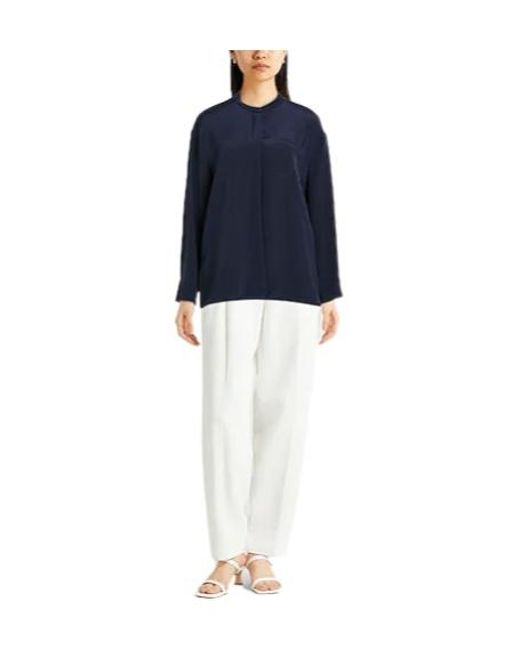 Max Mara Blue Solid Color Stand Collar Shirt