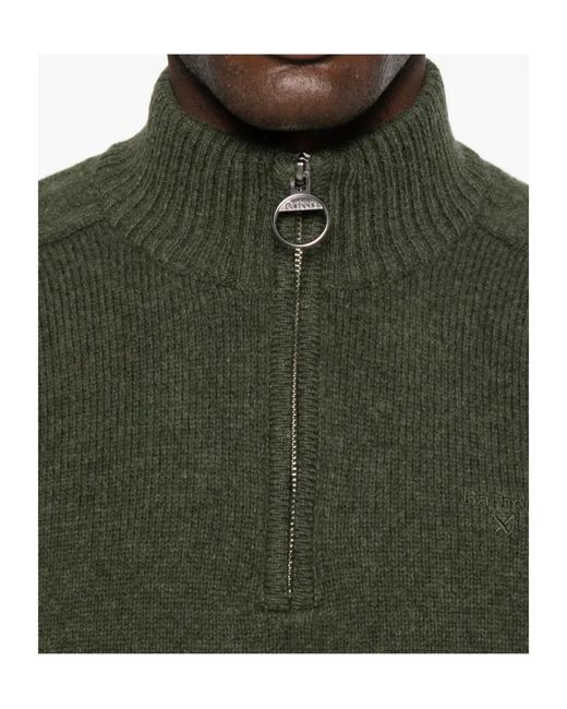 Barbour Green Zip-Neck Sweater for men