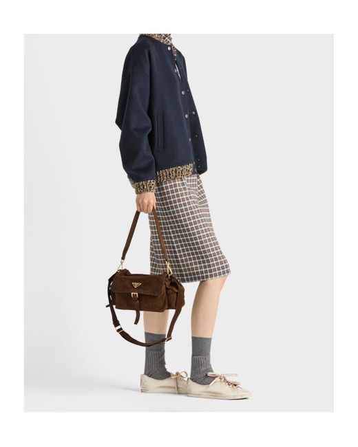 Prada Brown Explore Medium Suede Shoulder Bag