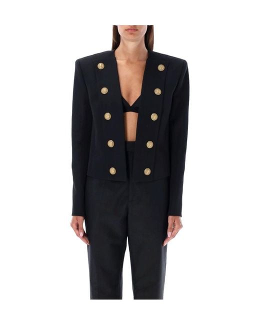 Balmain Black Button Embellished Collarless Jacket