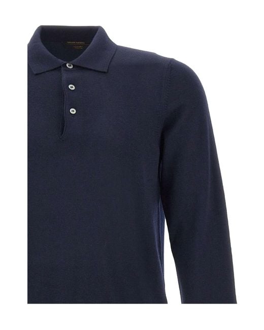 Gran Sasso Blue Long-Sleeved Knitted Polo Shirt for men