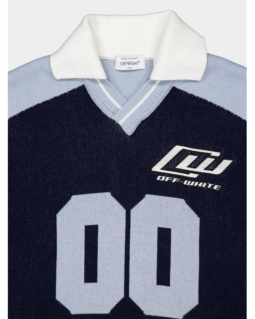 Off-White c/o Virgil Abloh Blue Long-Sleeved Polo Collar Knit Sweater for men