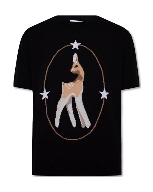 Burberry Black Deer-Intarsia Wool-Cashmere Top