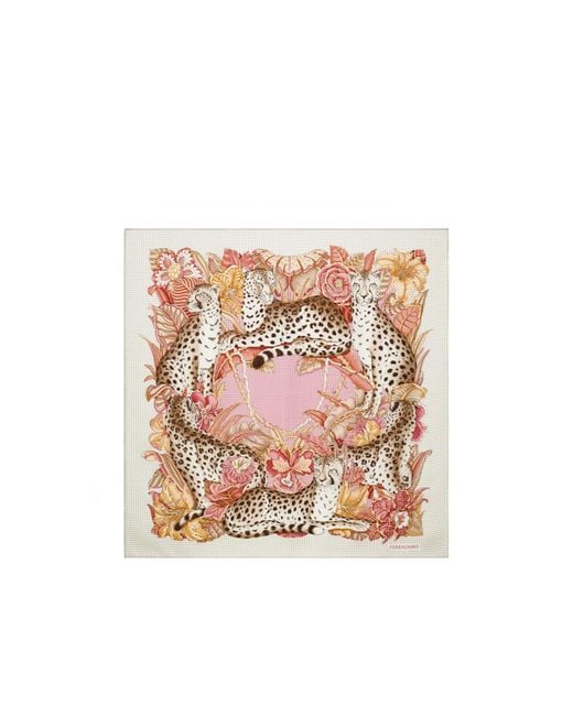 Ferragamo Pink Cheetah Print Silk Square Scarf