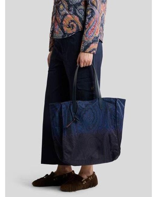 Etro Blue Unfold Me Nylon Tote Bag With Degradé Arnica Motif