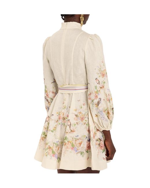 Zimmermann Natural Printed Linen Mini Dress