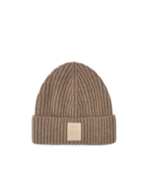 Loewe Brown Logo Patch Knitted Beanie