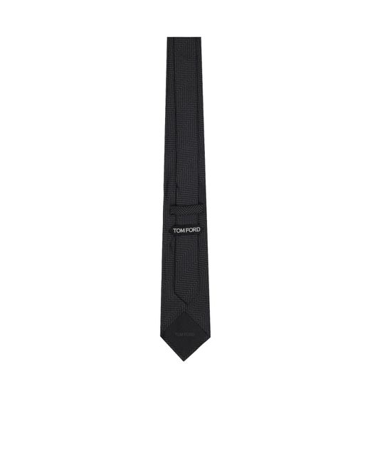 Tom Ford Black Mouline Herringbone Tie for men