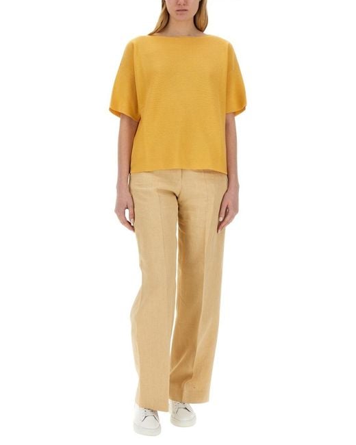Fabiana Filippi Yellow Beaded-Trim Wide-Neck Knitted Blouse