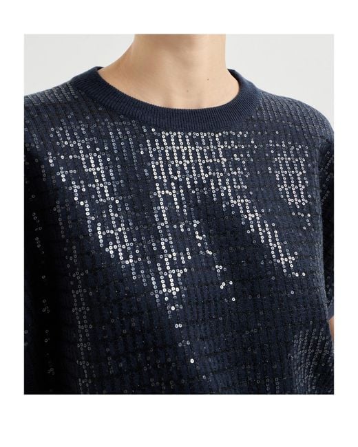 Brunello Cucinelli Blue Dazzling Check-Pattern Top