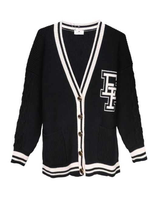 Elisabetta Franchi Women's Blue Logo Jacquard College-Style Cardigan