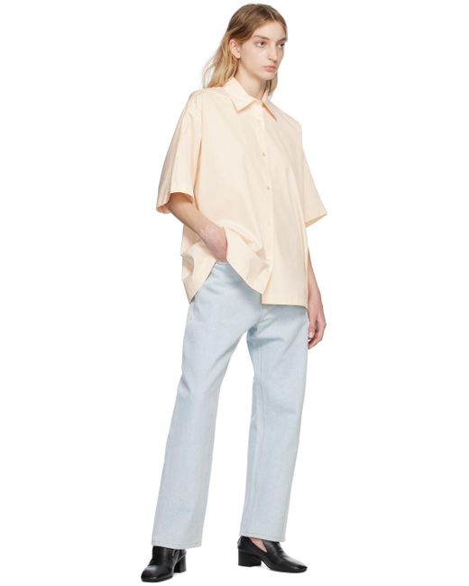 Studio Nicholson White Lapel Short-Sleeved Shirt