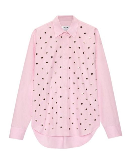 MSGM Pink Studded Long-Sleeve Shirt