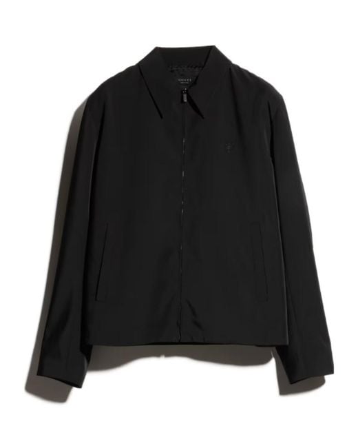 Gucci Black Stretch Polyester Zip Jacket With Embroidery for men