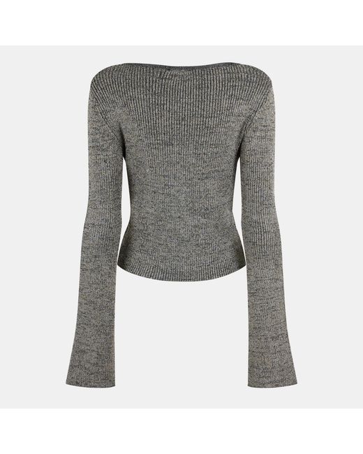 Ganni Gray Long-Sleeve Ribbed Knit Top