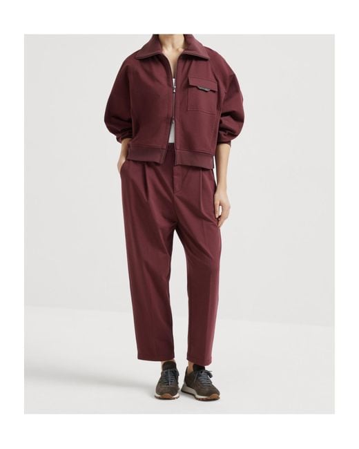 Brunello Cucinelli Red Pocket-Detail Zip-Up Sweatshirt