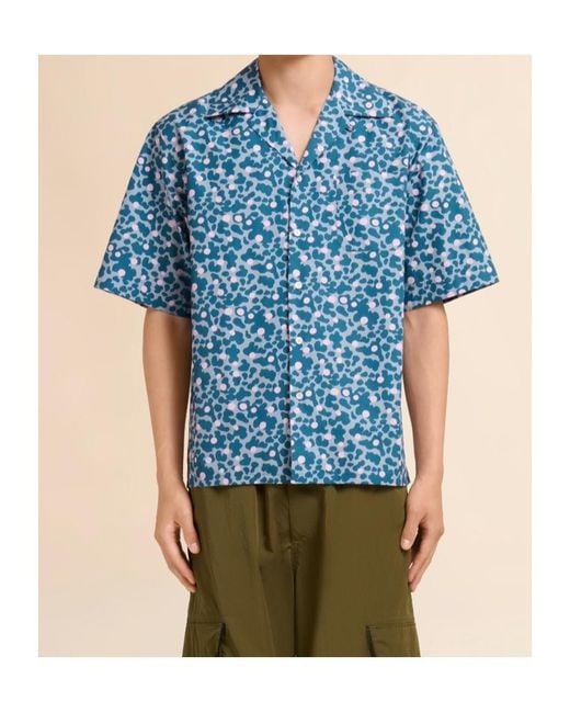 Marni Blue Vibrations Print Poplin Bowling Shirt for men