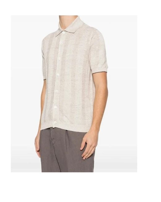 Brunello Cucinelli White Short-Sleeved Knitted Shirt for men