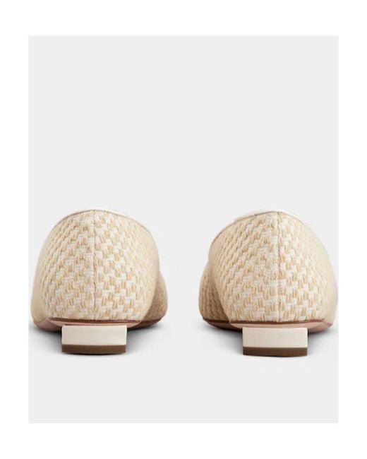 Roger Vivier Natural Belle Vivier Metal Buckle Piping Ballerinas