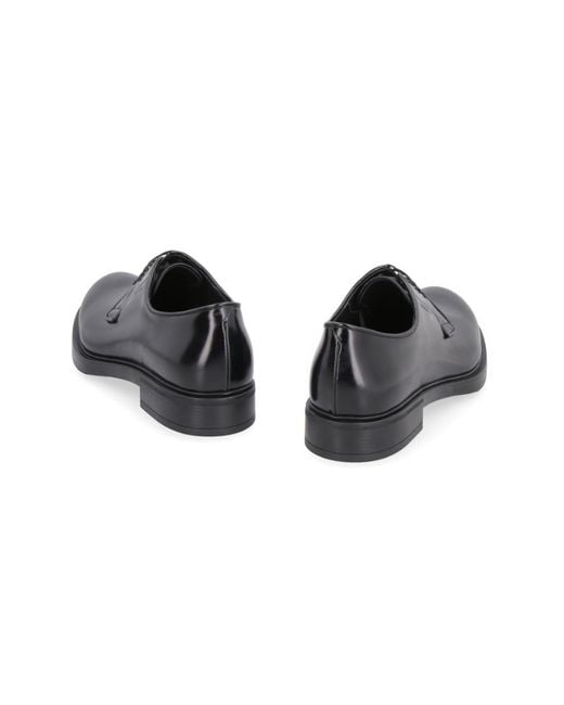 Prada Black Almond Toe Derby Shoes for men