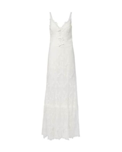 Elie Saab White Cotton-Blend Lace Gown