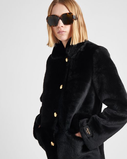 Prada Black Shearling Fur Coat