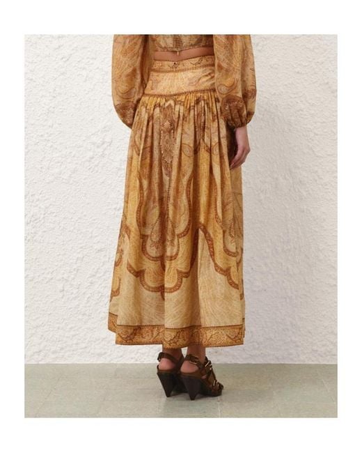 Zimmermann Natural Wanderlust Gathered Printed Cotton-Blend Maxi Skirt