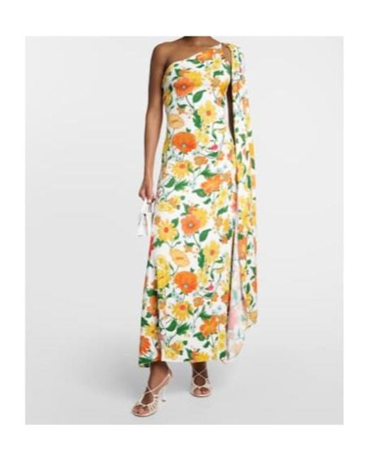 Stella McCartney Metallic Caped One-Shoulder Cady Gown