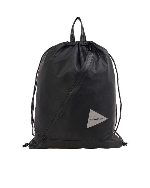 And Wander Black Drawstring Tote Bag for men