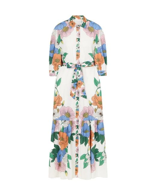 Borgo De Nor White Bianca Linen-Blend Floral Midi Dress