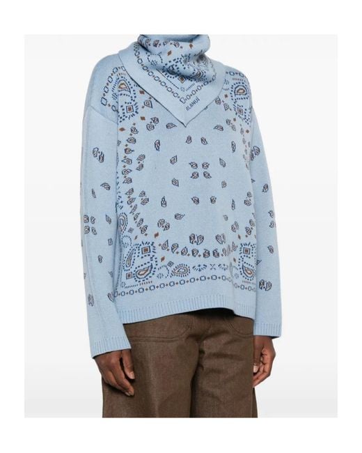 Alanui Blue Sweater With Bandana Jacquard Motif