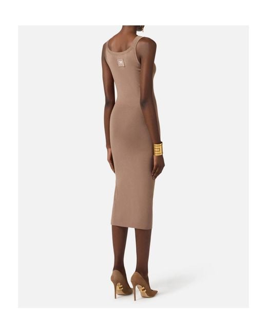 Elisabetta Franchi Brown Side Slit Sleeveless Knitted Dress