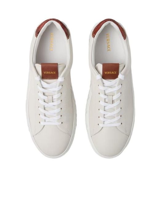 Versace White Greca Lace-Up Sneakers for men