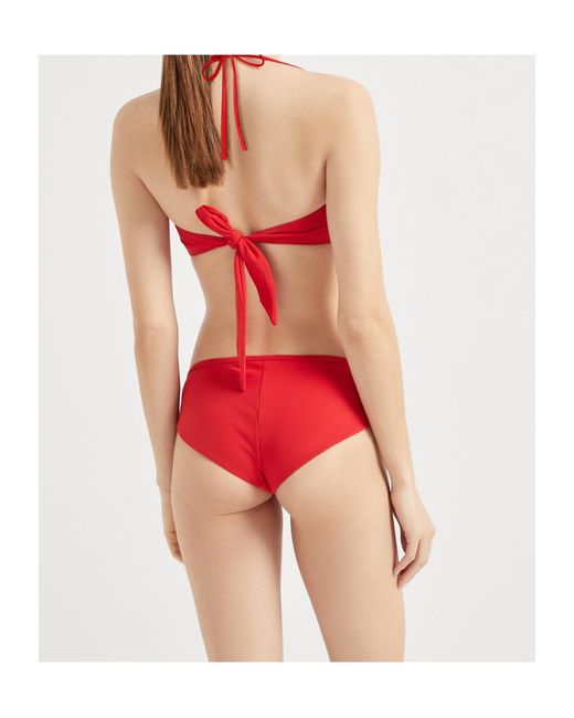 Brunello Cucinelli Red Monili Chain-Embellished Bikini Top