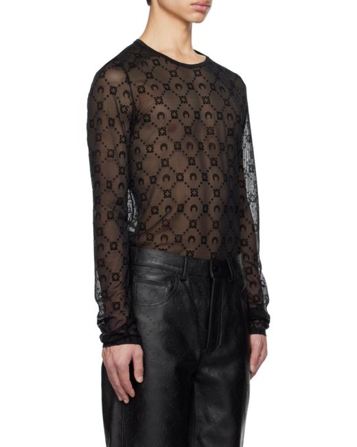 MARINE SERRE Black Moonogram-Pattern Long-Sleeve T-Shirt for men