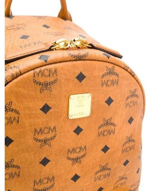 MCM Brown Stark All-Over Logo Printed Medium Backpack for men