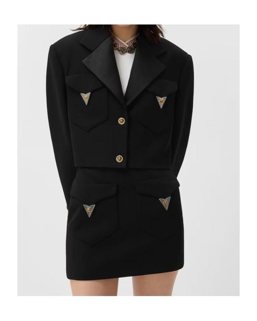 Versace Black Medusa Button Cropped Blazer