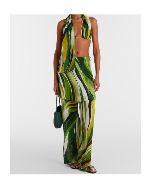 Christopher Esber Green Printed Silk Wide-Leg Pants