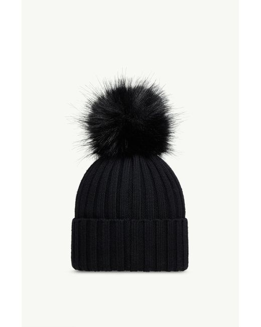 Moncler Black Wool Beanie With Pom Pom