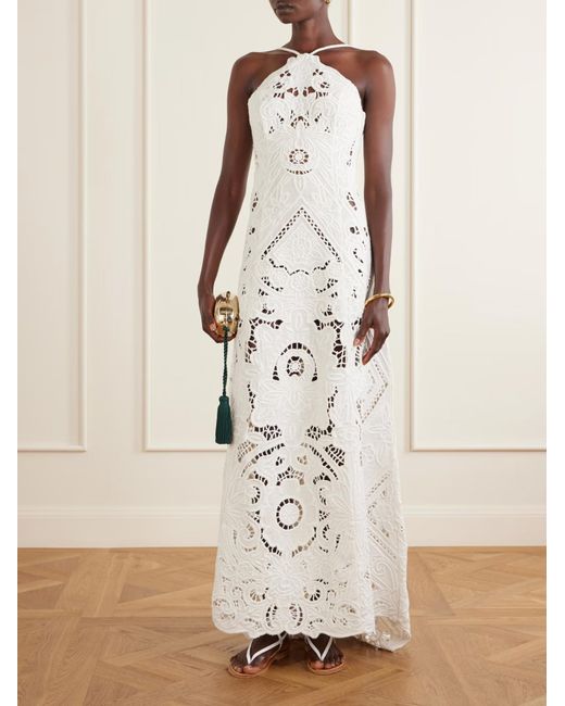 Cult Gaia White Embroidered Cut-Out Linen Maxi Dress