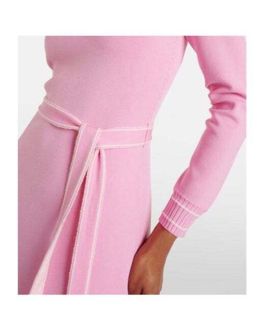 Monique Lhuillier Pink Belted Knitted Midi Dress