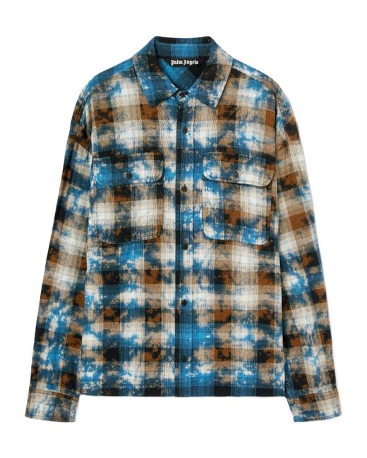 Palm Angels Green Checked Long-Sleeved Shirt for men