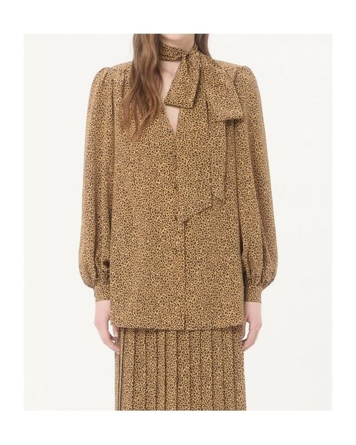 Valentino Brown Crepe De Chine Shirt With Fauve Eclat Micromacula Print
