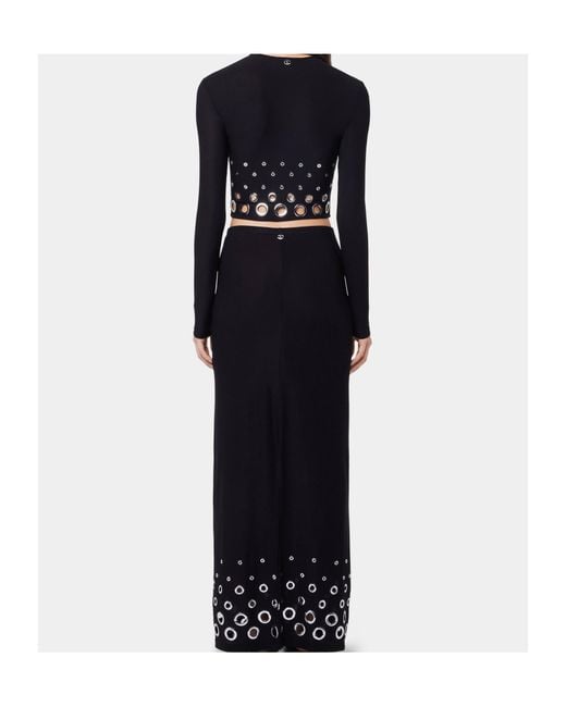 Rabanne Black Eyelet Crop Logo Plaque Top