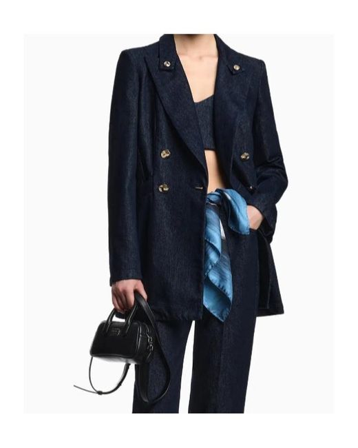 Emporio Armani Blue Double-Breasted Coat
