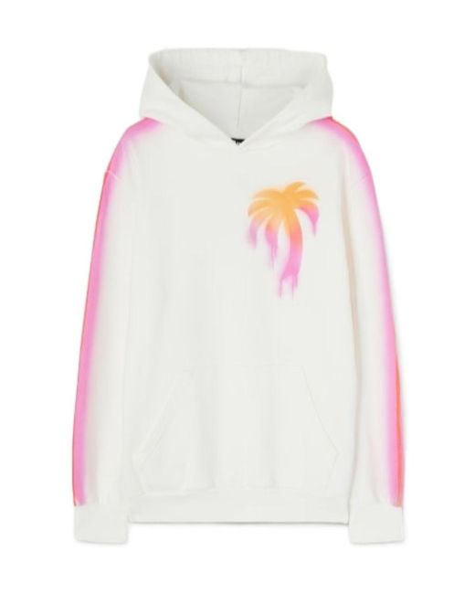 Palm Angels White Sprayed Palm Printed Hoodie for men