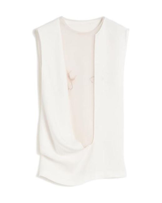 Sportmax White Calle Draped Sleeveless Top