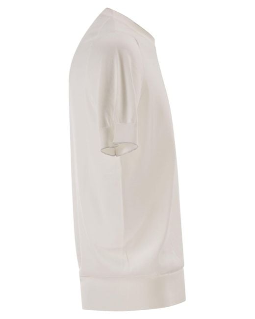 Brunello Cucinelli White Ribbed Short-Sleeve T-Shirt for men