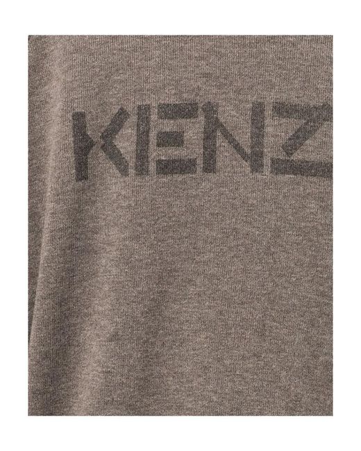KENZO Gray Logo Print Crewneck Jumper for men